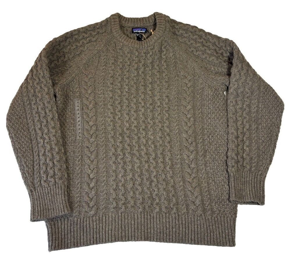 NWT Patagonia Wool Blend Cable Knit Brown Sweater Unisex Men’s M Women’s L
